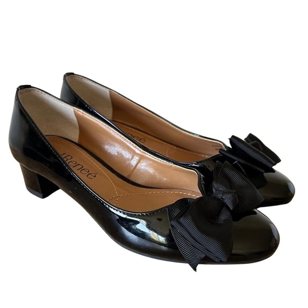 J Renee Womens/ Young Girls Cameo Pump Heel Black Size 5M Bow Front Black